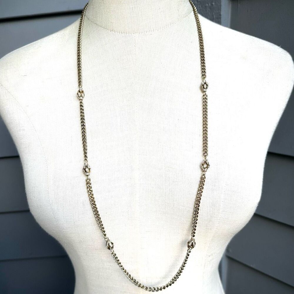 Loft Gold tone rhinestone long necklace